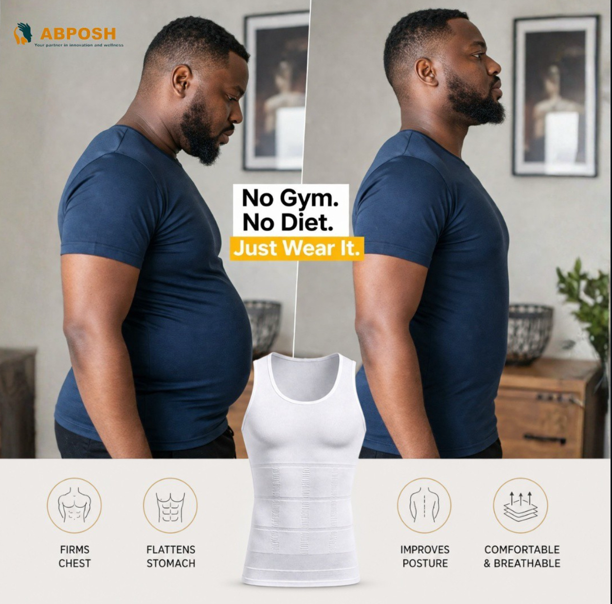 Body Shaper Compression Wear- Chest and Tummy Shaper